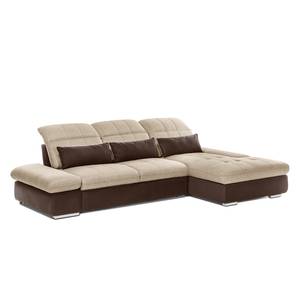 Ecksofa Wonder Microfaser / Webstoff Braun / Cappuccino - Ottomane davorstehend rechts