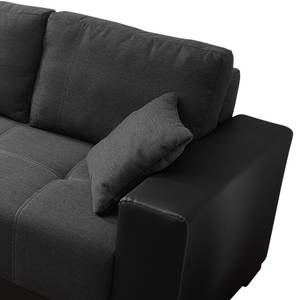 Canapé d'angle Wooler (convertible) Imitation cuir/Tissu - Noir/Anthracite - Méridienne courte à gauche (vue de face)