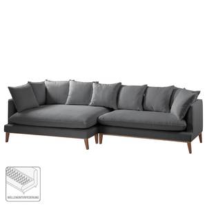 Ecksofa XL Lavina Webstoff Stoff Moretey: Grau - Ottomane davorstehend links