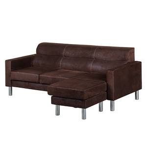 Ecksofa Zambia Antiklederoptik Mocca - Longchair beidseitig montierbar