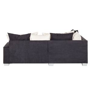 Ecksofa Venus Microfaser Schwarz - Ottomane davorstehend links - Mit Hocker