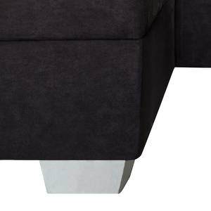 Ecksofa Venus Microfaser Schwarz - Ottomane davorstehend links - Mit Hocker