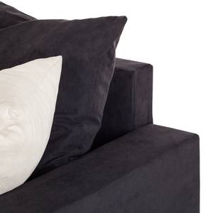 Ecksofa Venus Microfaser Schwarz Ottomane davorstehend links Mit Hocker