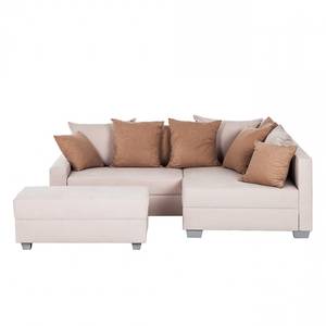 Ecksofa Venus Microfaser Beige - Ottomane davorstehend rechts - Mit Hocker