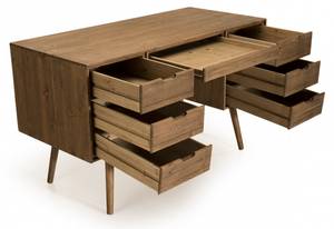 Schreibtisch mit 6 Schubladen aus Tanne Braun - Holz teilmassiv - 57 x 77 x 128 cm