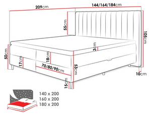 Boxspringbett Tango Grau - Breite: 144 cm