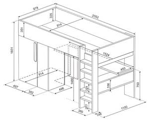 Lit mezzanine NICOLAS Bleu - Bois manufacturé - 110 x 183 x 205 cm