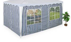 Gestreifte Pavillon Seitenteile 2er Set Blau - Weiß - Textil - 400 x 200 x 1 cm