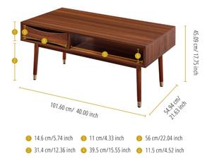 Table basse de salon milieu du siècle Marron - Bois massif - 55 x 46 x 102 cm