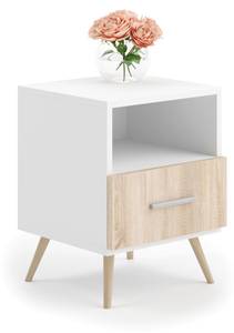 Table de chevet LOGAN NS37 1D Beige - Blanc