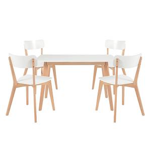 Set tavolo da pranzo Rob II (5 pezzi) Bianco/Betulla naturale