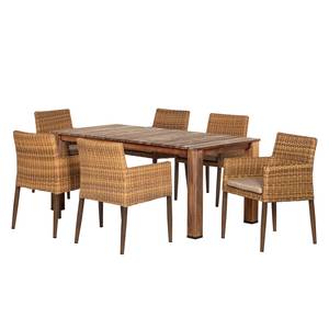 Essgruppe Teak Line Kiato I (7-teilig) Teakholz/Polyrattan Strohgelb