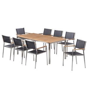 Table et chaises de jardin TEAKLINE 9C Teck massif / Textile - Noir