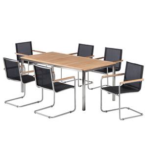 Essgruppe TEAK DELUXE 7-teilig Teak massiv / Textilene - Schwarz