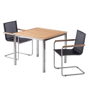 Table & chaises jardin TEAK DELUXE 3 Teck massif / Acier inoxydable