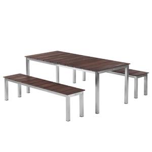 Essgruppe Teakline Premium I (3-teilig) Teak massiv / Edelstahl - Dunkelbraun