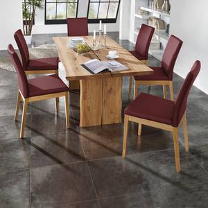 Ensemble table et chaises Vallenar III Chêne sauvage massif - Rouge Bordeaux