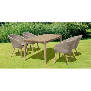 Essgruppe Visalia (5-teilig) Akazie massiv / Polyrattan - Akazie / Beige