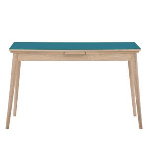 Table extensible Arvid Chêne partiellement massif - Bleu pétrole - Largeur : 122 cm - Chêne clair