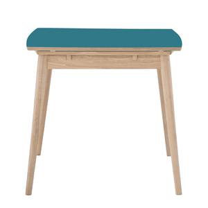 Table extensible Arvid Chêne partiellement massif - Bleu pétrole - Largeur : 122 cm - Chêne clair