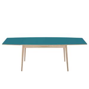 Table extensible Arvid Chêne partiellement massif - Bleu pétrole - Largeur : 122 cm - Chêne clair