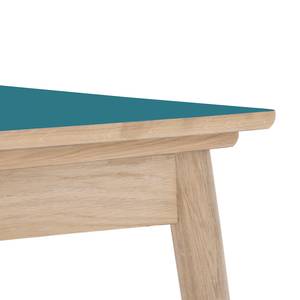 Table extensible Arvid Chêne partiellement massif - Bleu pétrole - Largeur : 122 cm - Chêne clair