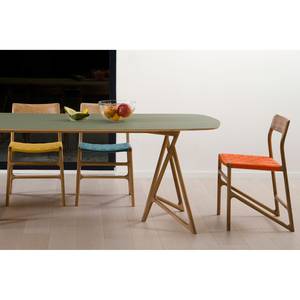 Table Koza Chêne massif / Linoléum - Vert olive / Chêne - 180 x 90 cm