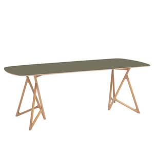 Table Koza Chêne massif / Linoléum - Vert olive / Chêne - 180 x 90 cm