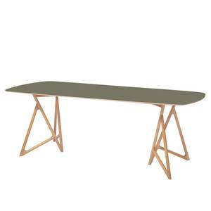 Table Koza Chêne massif / Linoléum - Vert olive / Chêne - 160 x 90 cm