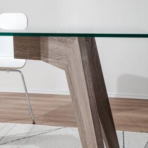 Eettafel Nerpo glas/massief rubberboomhout - donkere eikenhouten look