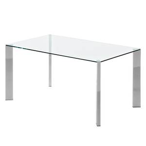 Eettafel Reuben glas/roestvrij staal - Helder glas/chroomkleurig - 160x90cm