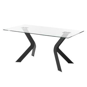 Table Sarinna Verre / Acier inoxydable - Verre clair / Noir - 180 x 90 cm