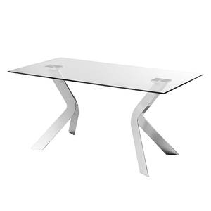 Eettafel Sarinna glas/roestvrij staal - Helder glas/chroomkleurig - 150x90cm