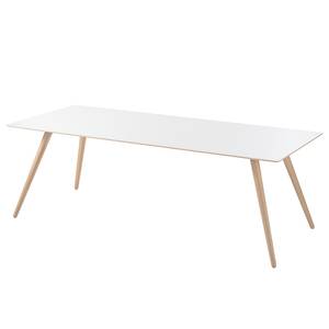 Table Stave II Partiellement en bois massif - Blanc / Chêne clair - 225 x 95 cm - Blanc / Chêne clair - Largeur : 225 cm - Chêne clair