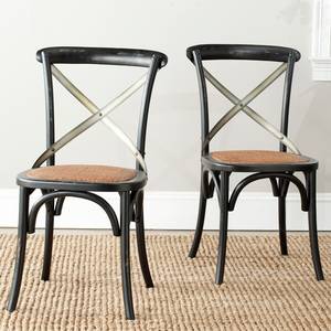 Chaises Amelia (lot de 2) Chêne massif / Acier Rotin - Noir - Noir