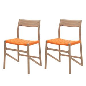 Chaises Fleek Coton / Chêne massif - Blanc - Orange - Lot de 2 - Sans accoudoirs