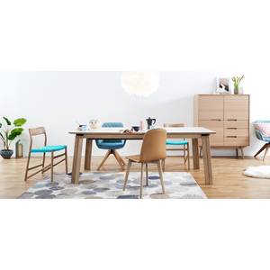 Chaises Fleek Coton / Chêne massif - Blanc - Turquoise - Lot de 2 - Sans accoudoirs