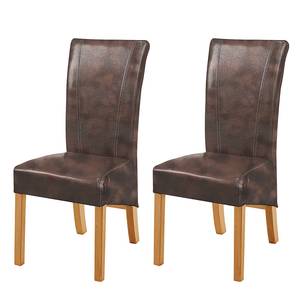 Chaises Karlsborg (lot de 2) Cuir synthétique marron foncé / Hêtre