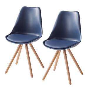 Chaise LINDHOLM Matière synthétique / Hêtre massif - Bleu foncé - Lot de 2