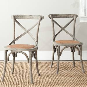 Chaises Madison (lot de 2) Chêne massif / Rotin - Marron - Marron