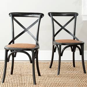 Chaises Madison (lot de 2) Chêne massif / Rotin - Marron - Noir