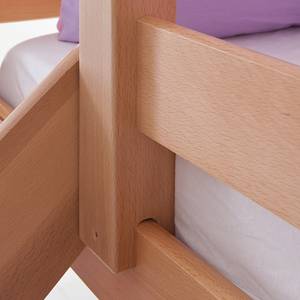 Letto per bambini Beni Legno massello di faggio - Laccato al naturale/Tessuto verde-arancione - Con scivolo, scaffale, tunnel e taschino