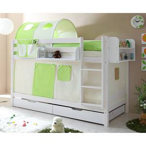 Lit superposé Marcel II Pin massif Vert / Beige Avec tunnel, 2 matelas et sommiers à roulettes