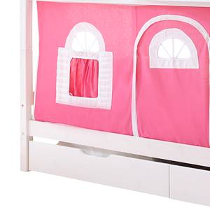 Lit superposé Marcel II Pin massif Rose / Blanc Avec tunnel, 2 matelas et sommiers à roulettes