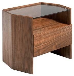 Sechseckiger Nachttisch aus Walnuss Braun - Glas - Massivholz - Holzart/Dekor - 65 x 50 x 45 cm