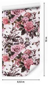 Papier Peint ROSES Pivoines Fleurs Rétro Vert - Rose foncé - Blanc - Papier - Textile - 53 x 1000 x 1000 cm