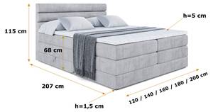 Boxspringbett CELESTIA KING Hellgrau - Breite: 200 cm