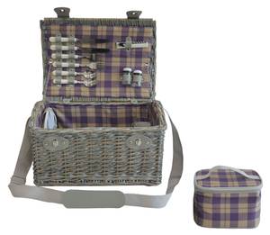 Picknickkorb Folldal Beige - Grau - Violett - Massivholz - Holzart/Dekor - 40 x 25 x 28 cm