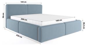 Doppelbett Sarria Bettkasten Polster Blau - Breite: 184 cm