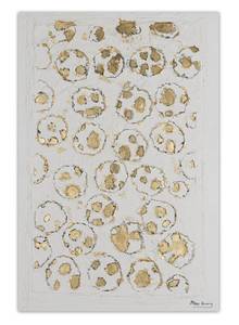 Tableau peint à la main Golden Spots Doré - Blanc - Bois massif - Textile - En partie en bois massif - 60 x 90 x 4 cm